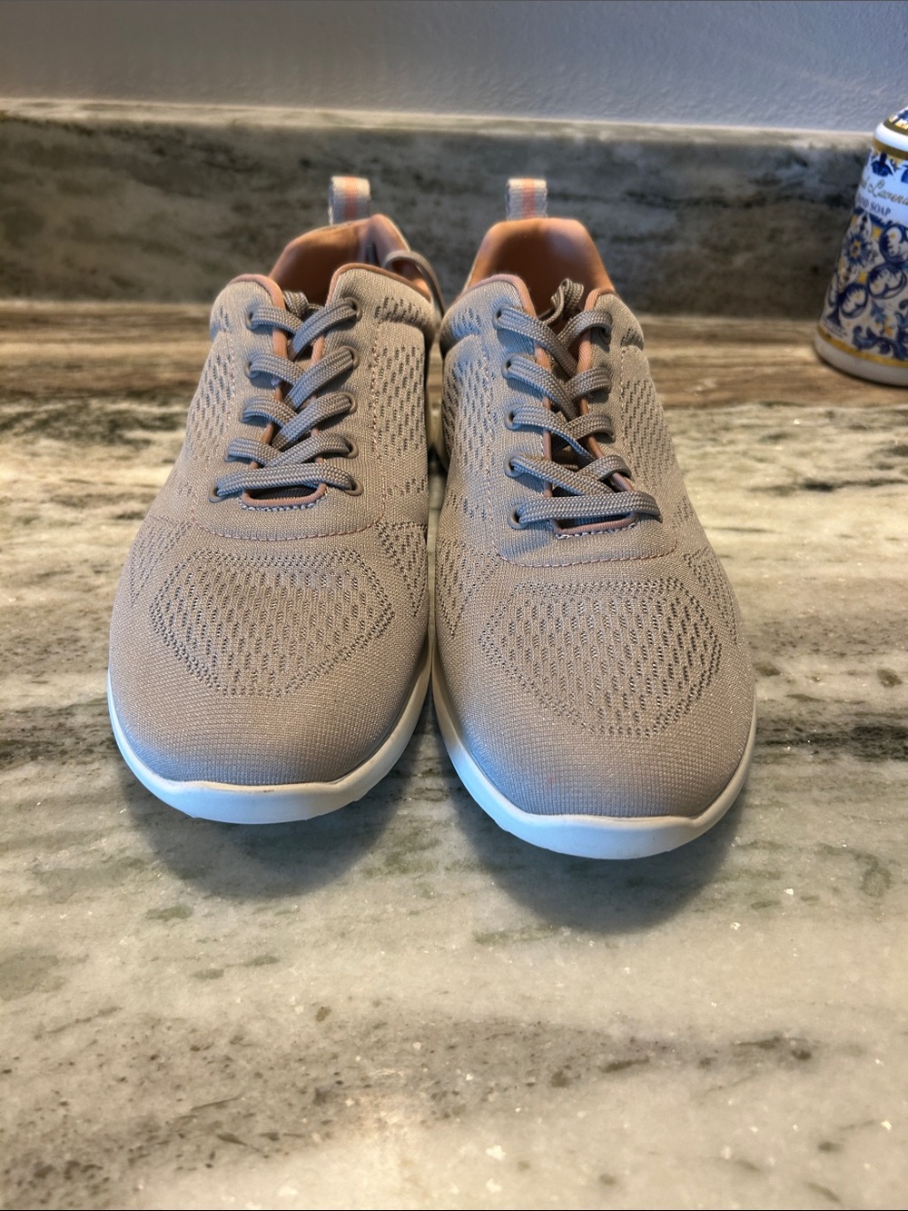 BareTraps Women's Knit Sneakers - Taupe and Peach Accents